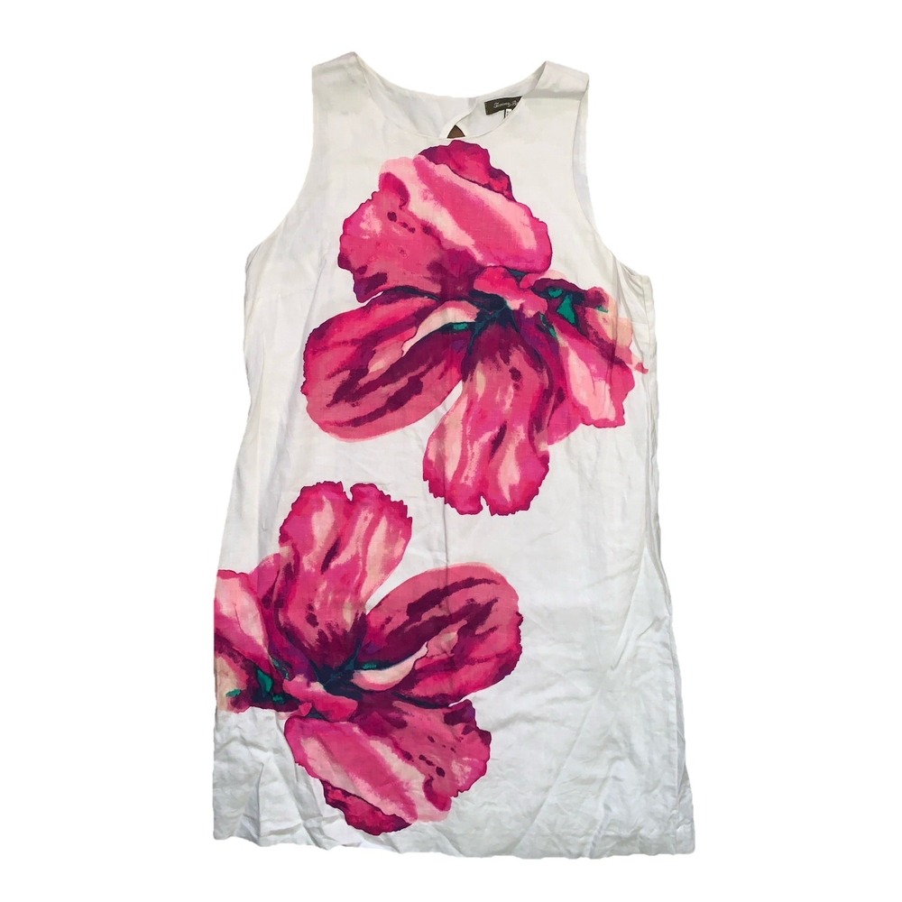 Tommy Bahama Kavala Blossoms Linen Sleeveless Shift Dress Lined White Floral M